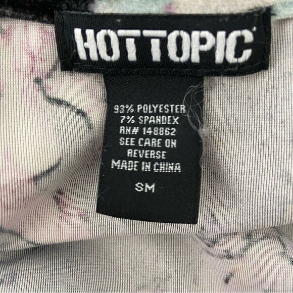 Hot Topic Black Velvet Asian Floral Print Dress Dark Fairy Punk Goth Y2K Grunge - Picture 3 of 10